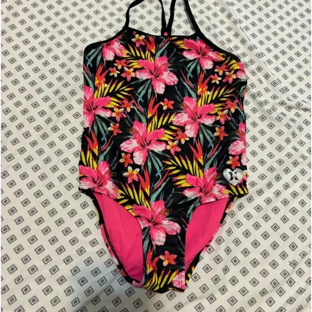 HURLEY Girl’s Tropical One Piece Racerback Swimsuit / Size: 7/8